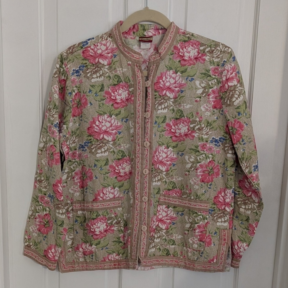 VTG Tudor Court Haband‎ Womens Floral Shirt Cardigan MEDIUM Cottagecore Boho